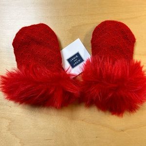 Janie and Jack adorable red faux fur mittens girls 2T-3